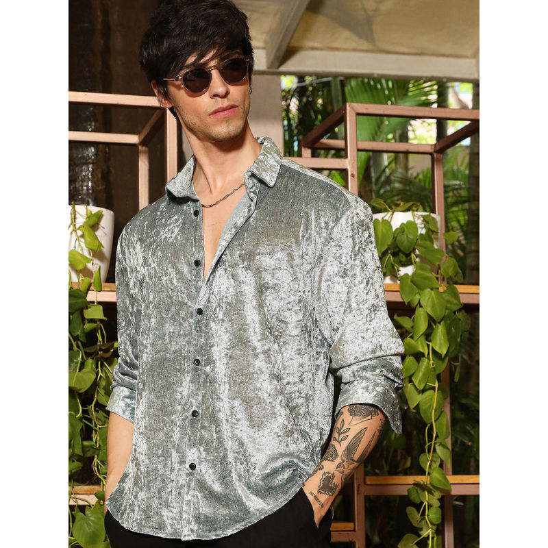 Campus Sutra Men's Green Collar Neck Shirt (XL)