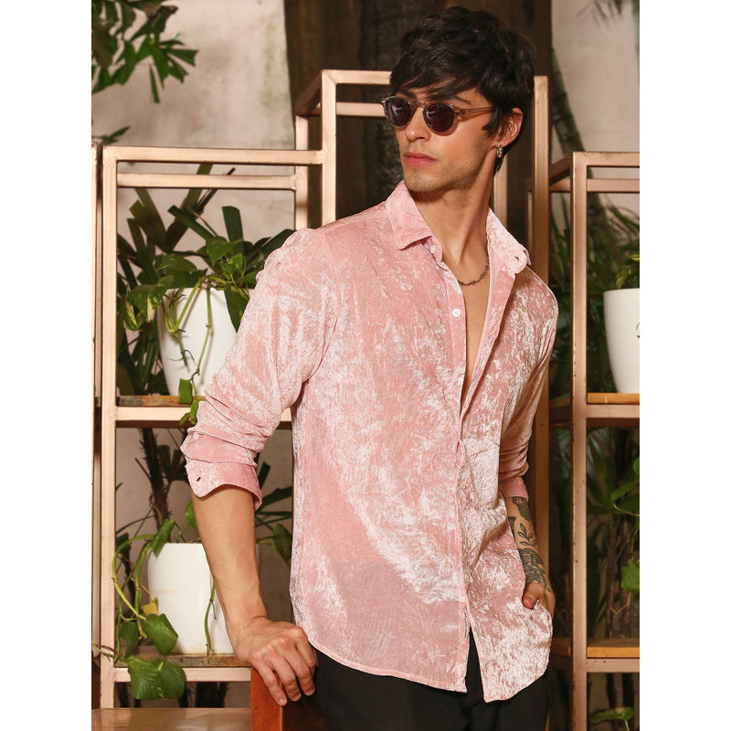 Campus Sutra Men's Pink Collar Neck Shirt (M)