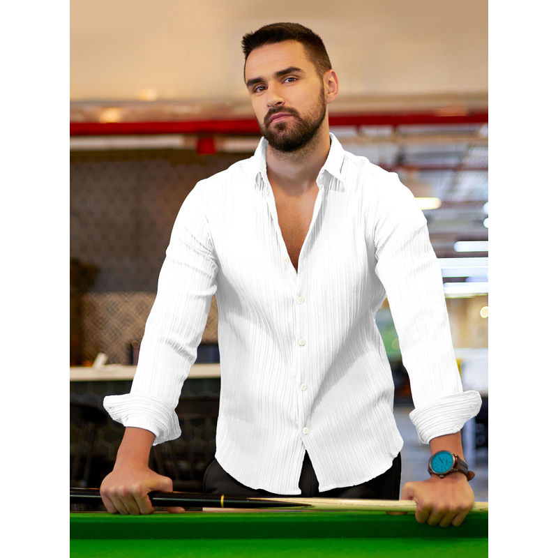 Campus Sutra Men's White Collar Neck Shirt (M)