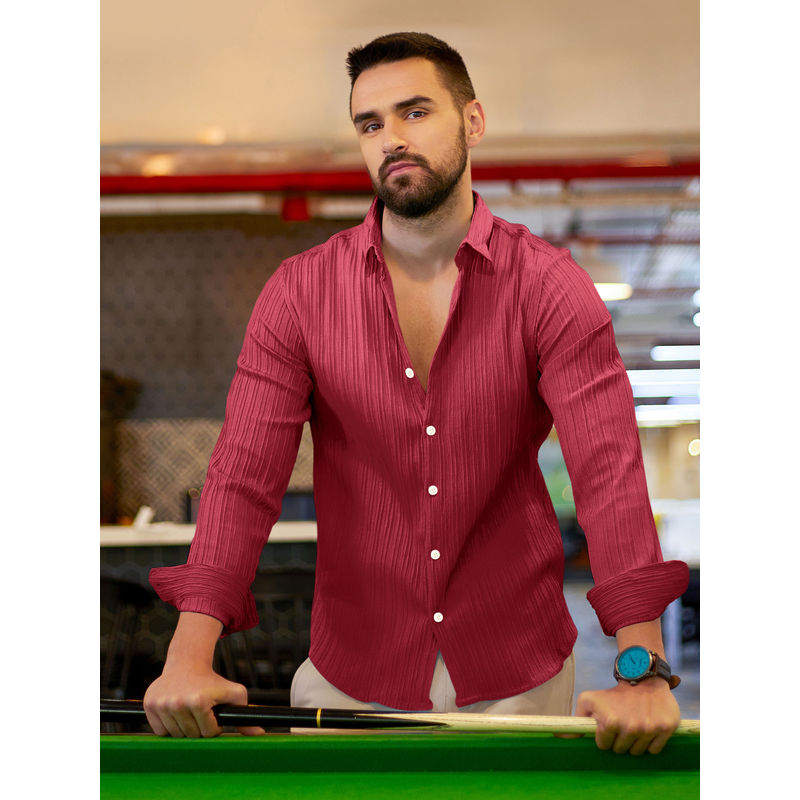 Campus Sutra Men's Red Collar Neck Shirt (L)