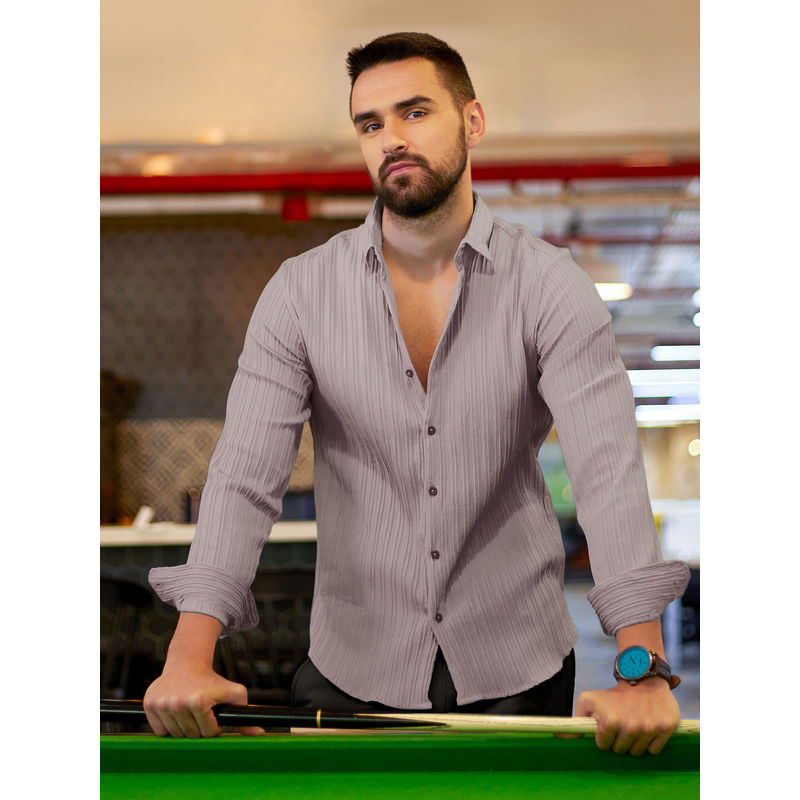 Campus Sutra Men's Grey Collar Neck Shirt (S)