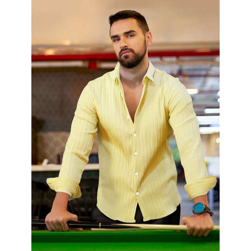 Campus Sutra Men's Yellow Collar Neck Shirt (L)