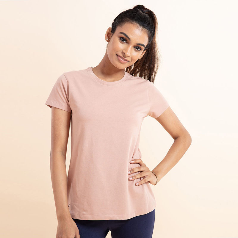 Nykd By Nykaa Super Comfy Cotton Stretch Classic Solid T-Shirt-Nyle216-Mellow Rose (S)