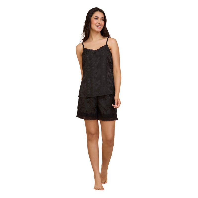 Nykd By Nykaa Luxe Satin Shorts Set with Stylish Cami Top Pack Of 2-NYS921-Black (M)