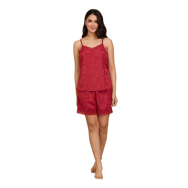 Nykd By Nykaa Luxe Satin Shorts Set with Stylish Cami Top Pack Of 2-NYS921-Red (L)