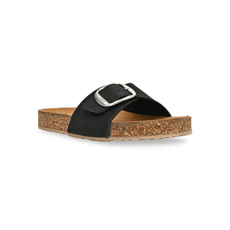 ROCIA By Regal Black Women Casual Flat Sliders (EURO 37)