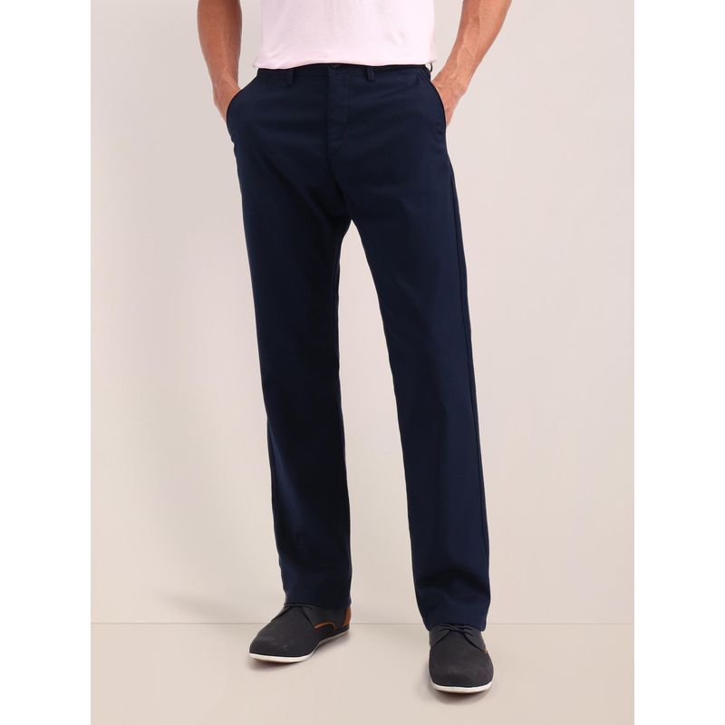 U.S. POLO ASSN. Mens Navy Blue Solid Casual Trouser (32)