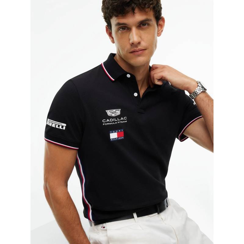 Tommy Hilfiger Black Printed Regular Fit Cotton Polo T-Shirt (L)