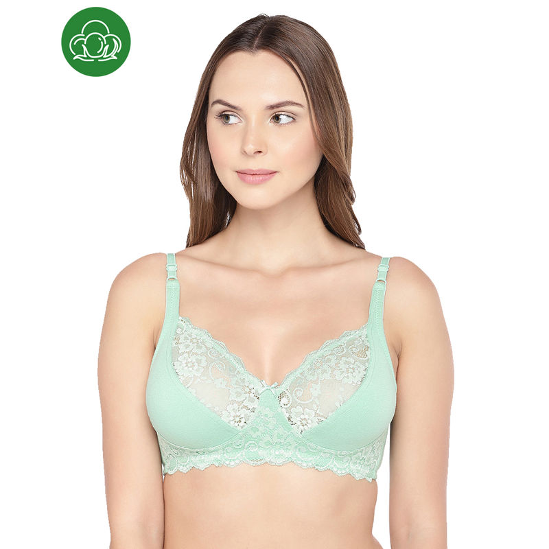 Inner Sense Organic Cotton Antimicrobial Laced non-Padded Bra - Green (32B)