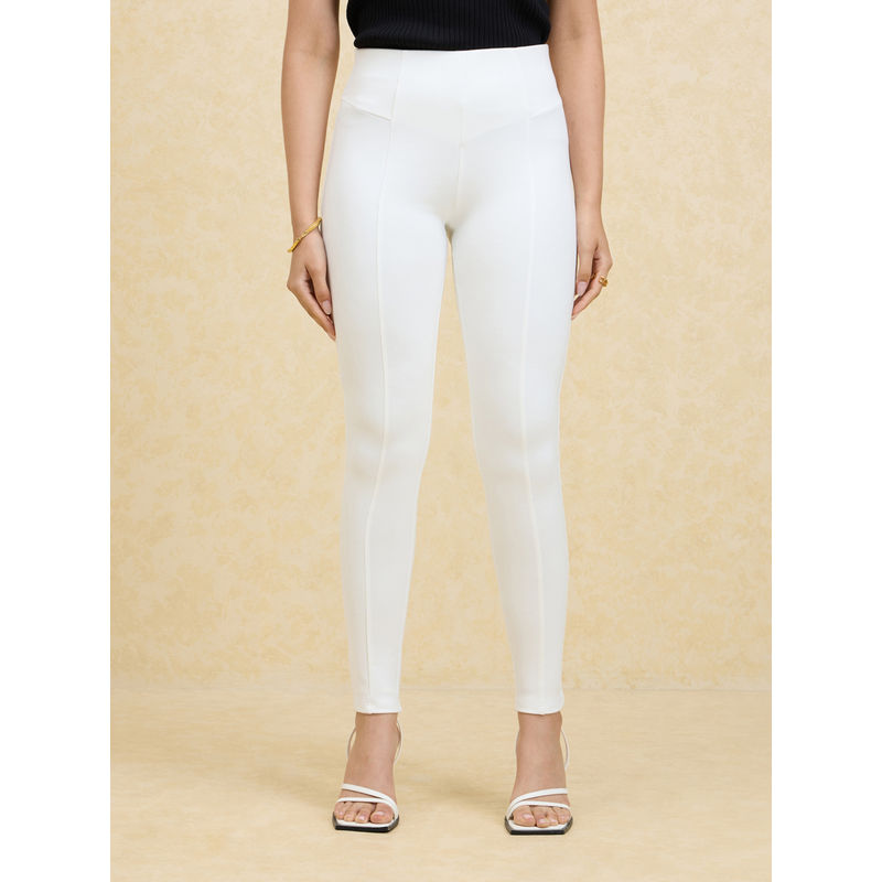 Twenty Dresses by Nykaa Fashion Off White Solid High Waist Cut And Sew Skinny Jeggings (26)