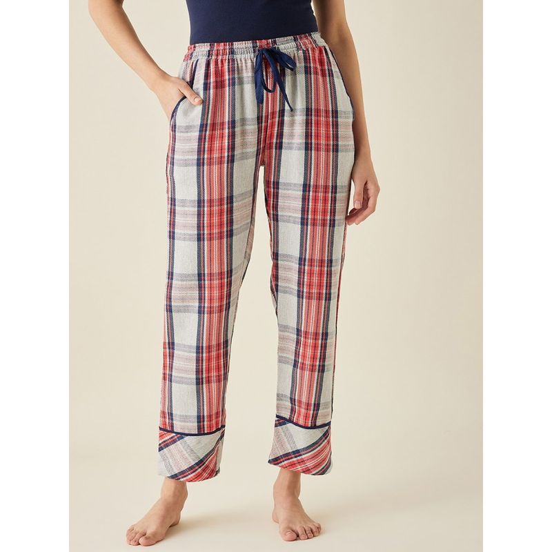 The Kaftan Company Red and Blue Thick Cotton Plaid Pyjama (M)