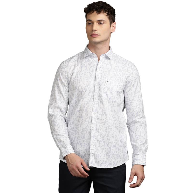 Turtle Mens 100% Cotton Slim Fit Off White Printed Casual Shirt (40)