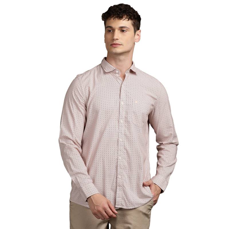 Turtle Mens Cotton Viscose Slim Fit Beige Printed Casual Shirt (36)
