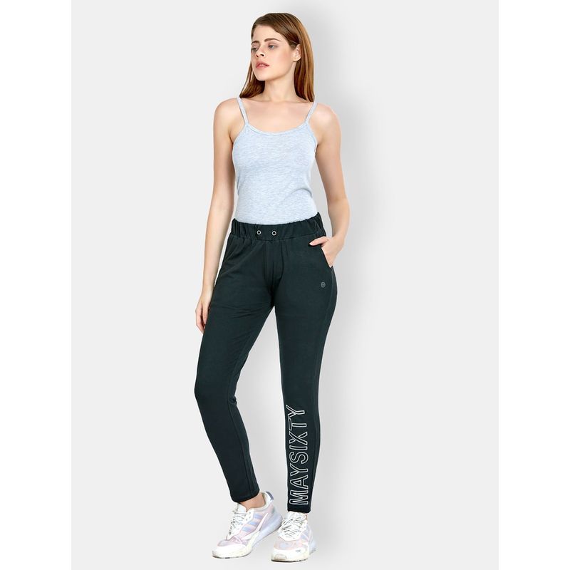 MAYSIXTY Black Printed Yoga Pants (XL)