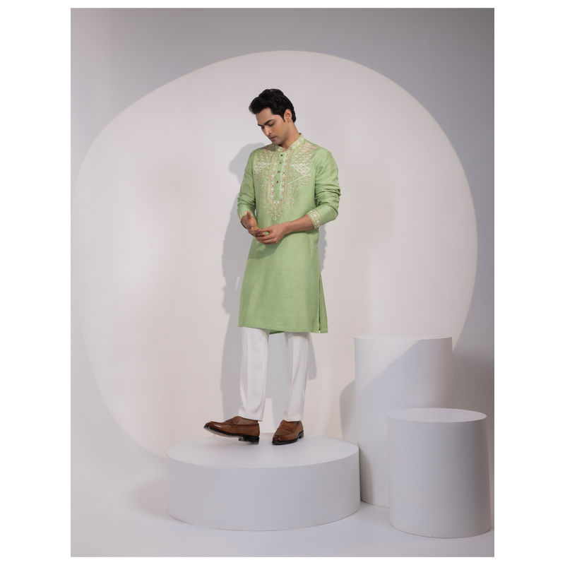 YOSEBA Mehfil Mint Embroidered Kurta with Pant (XS)