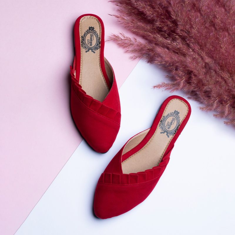 Shoetopia Women Red Solid Velvet Mules (Euro 37)