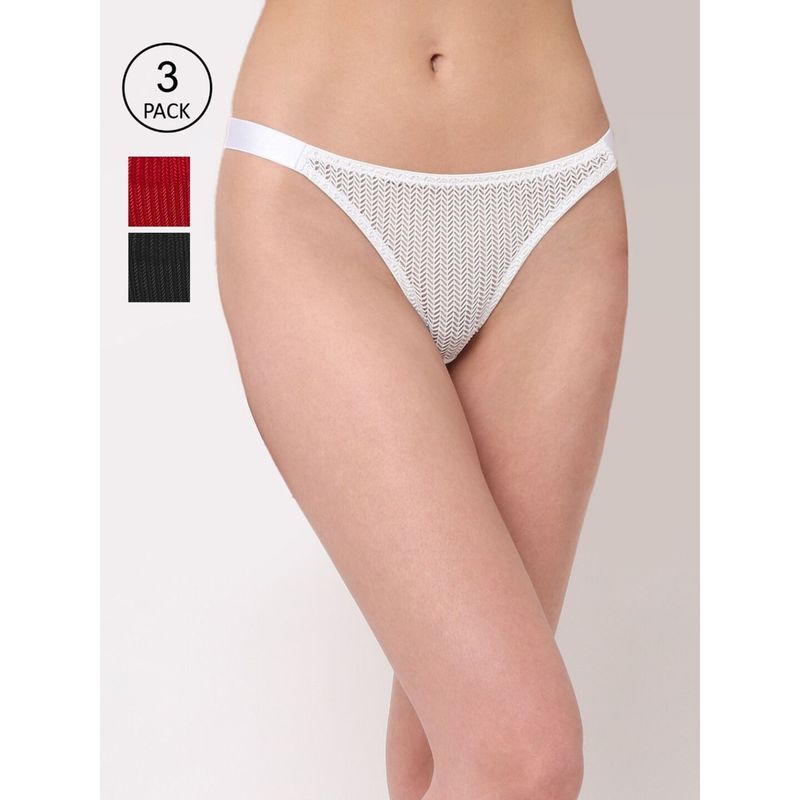 AOBA Women Pack Of 3 Assorted Self Design Thongs Briefs (S)