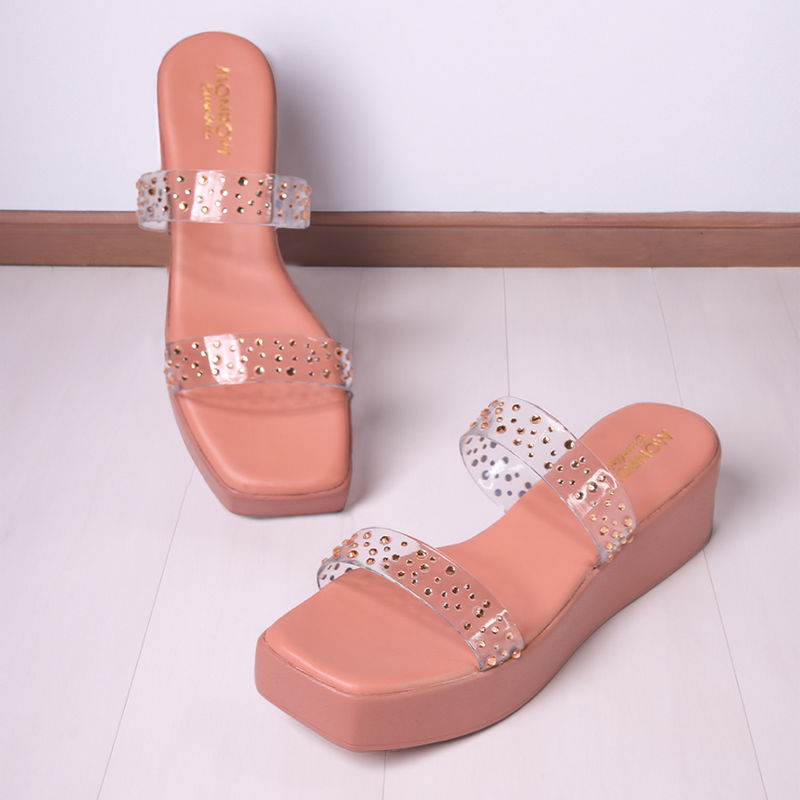 Monrow Women Square Toe Pink Sandals (EURO 36)