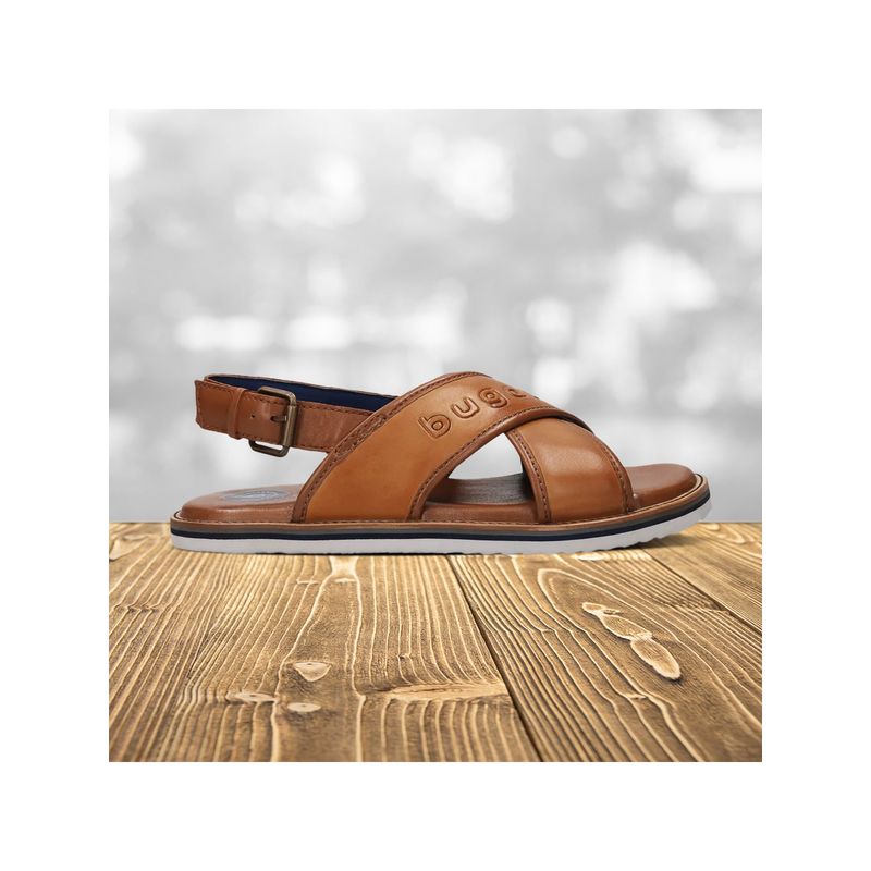 Bugatti Men Cobie Cognac Tan Wide Back Strap Sandals (EURO 43)