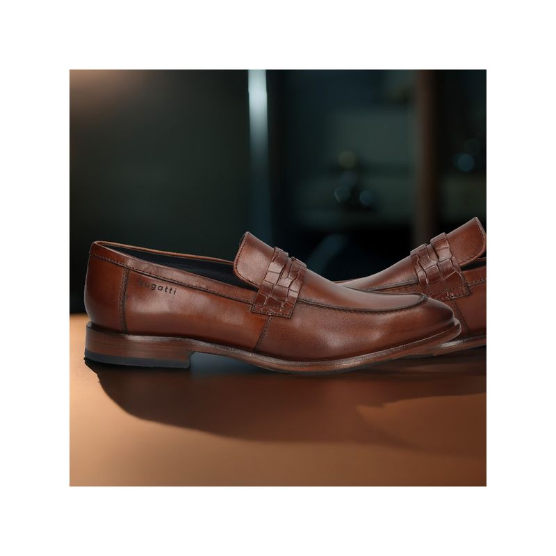Bugatti Mansueto Flex Revo Brown Cognac Men Formal Slip-on Penny Loafers (EURO 43)