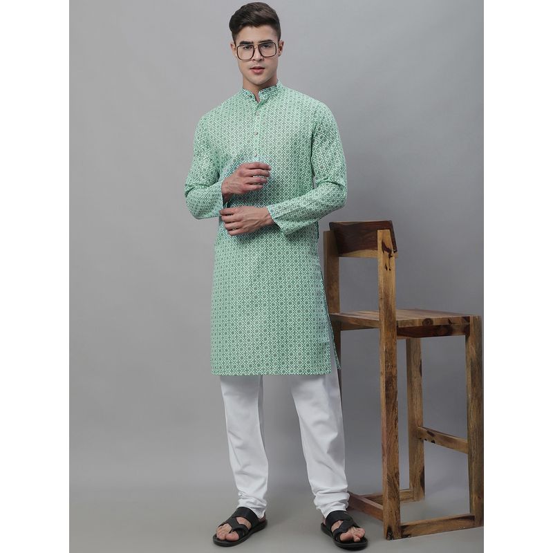 SOJANYA Cotton Linen Sea Green Foil Print Kurta and Churidar (36)