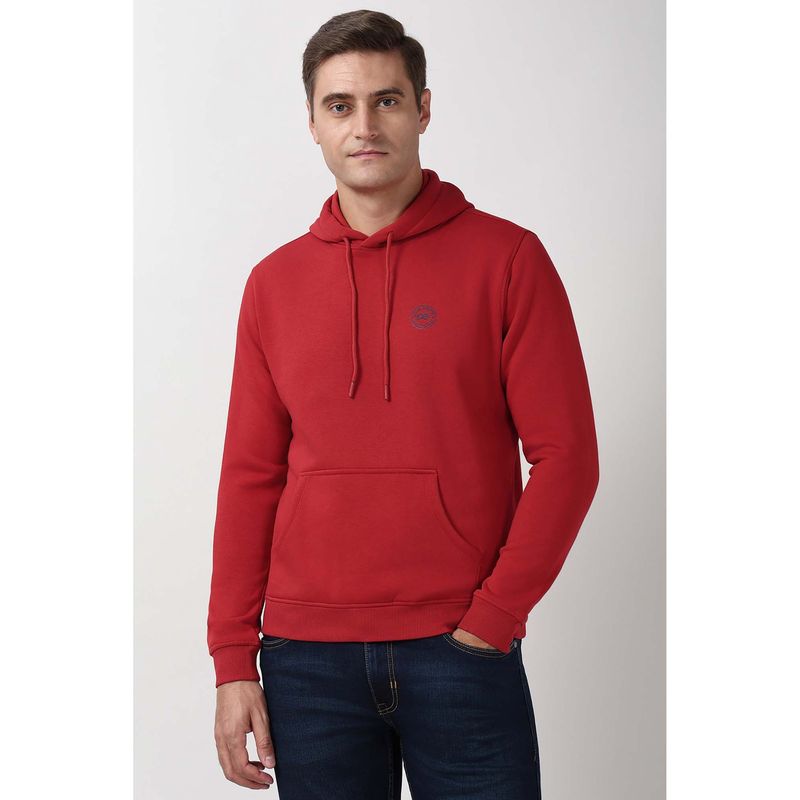 Peter England Men Red Solid Hooded Neck Sweatshirt (M)