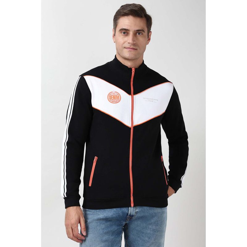 Peter England Men Black Patterned Round Neck Jacket (M)