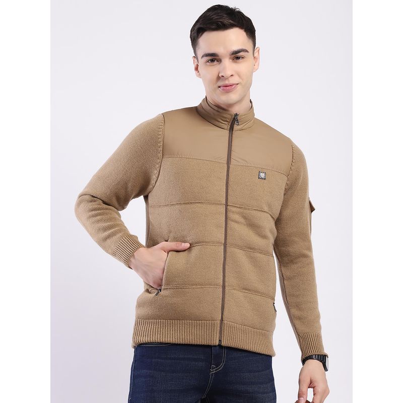 Monte Carlo Khaki Wool Blend Full Sleeves Jacket (M)