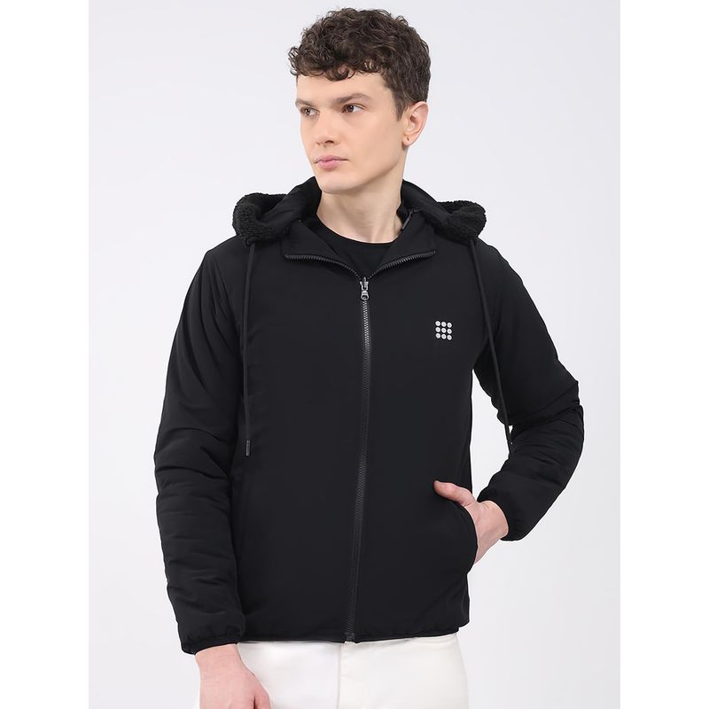 Rock.it Black Polyester Blend Full Sleeves Reversible Puffer Jacket (M)