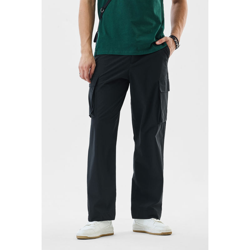Snitch Men Black Solid Regular Casual Cargo Pant (30)