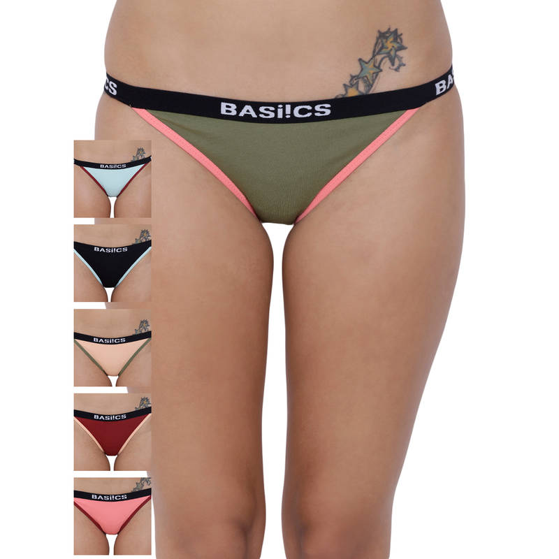 BASIICS by La Intimo Women's Fashionable Brief Panty Pack of 6 - Multi-Color (L)
