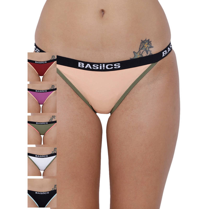 BASIICS by La Intimo Women's Fashionable Brief Panty Pack of 6 - Multi-Color (L)