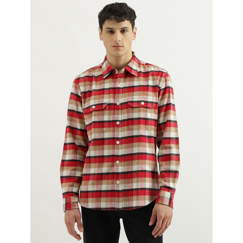 United Colors of Benetton Regular Spread Collar Checkered Shirts (XL)