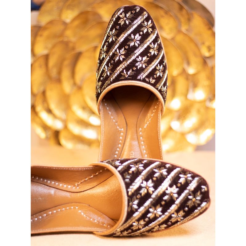 GLAM STORY Handcrafted Embroidered/Dabka Mens Leather Velvet Jutti (EURO 46)