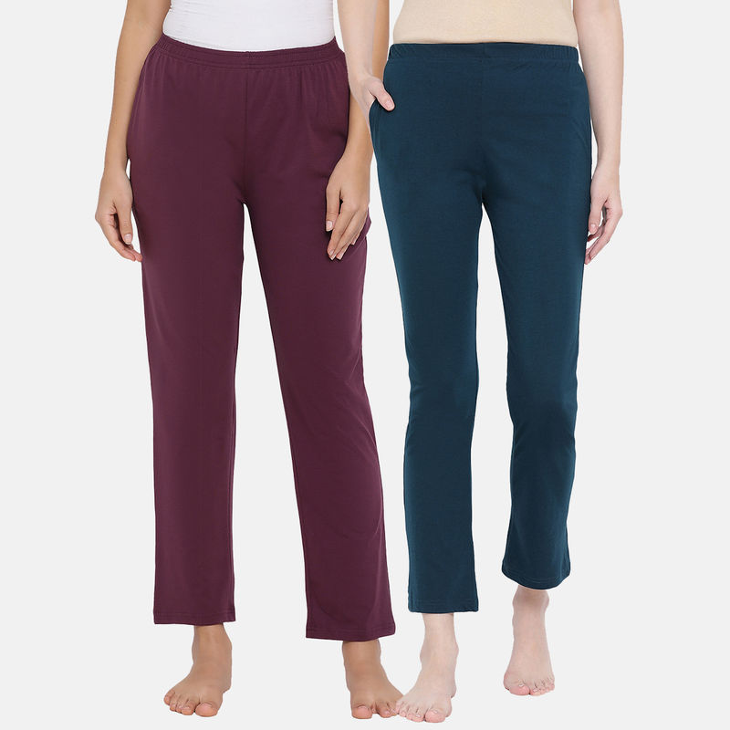 Clovia Cotton Pack of 2 Chic Basic Pyjama - Multi-Color (S)