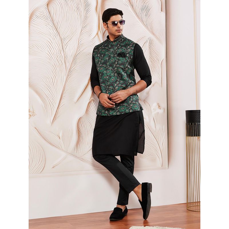 Vastramay Men Black Printed Kurta with Nehru Jacket and Pant (Set of 3) (36)