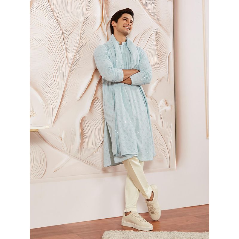 Vastramay Men Blue Embroidered Kurta with Pant and Dupatta (Set of 3) (42)