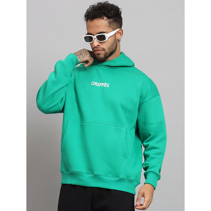 Griffel Mens Bottle Green Front Logo Oversized Fleece Hoodie Sweatshirt (L)