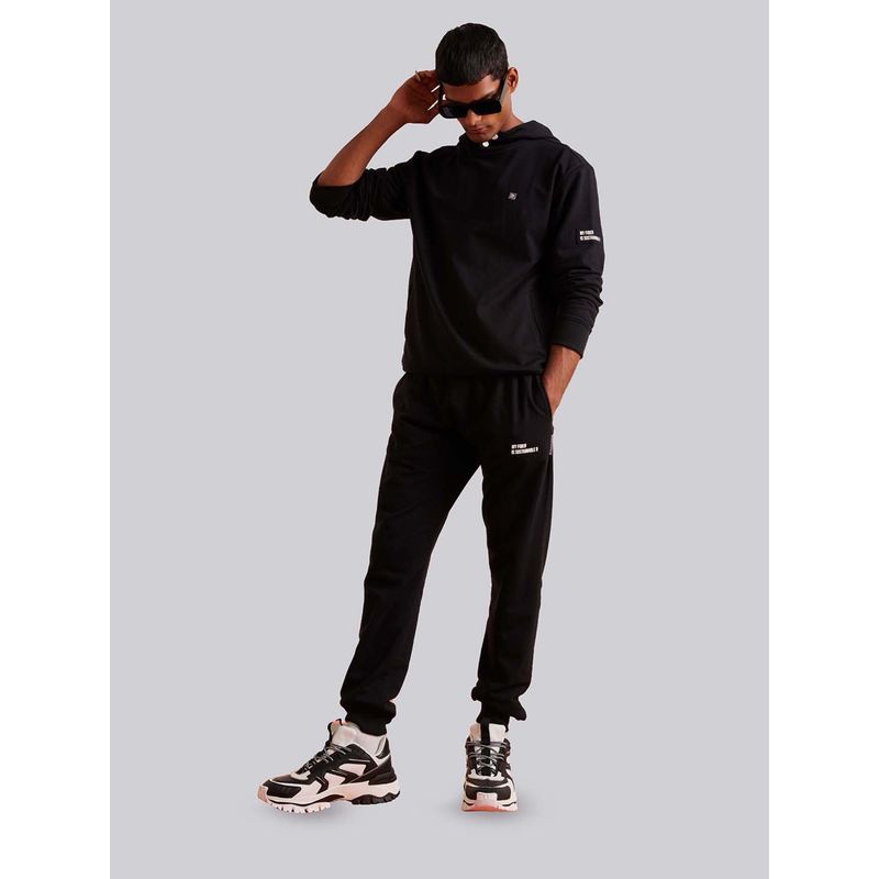 Muvazo Black Snap Art Statement Hoodie and Joggers (Set of 2) (XS)