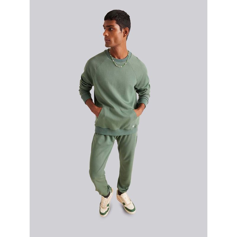 Muvazo Green Urban Ease Crew Neck Sweatshirt and Joggers Co-Ord (Set of 2) (XS)