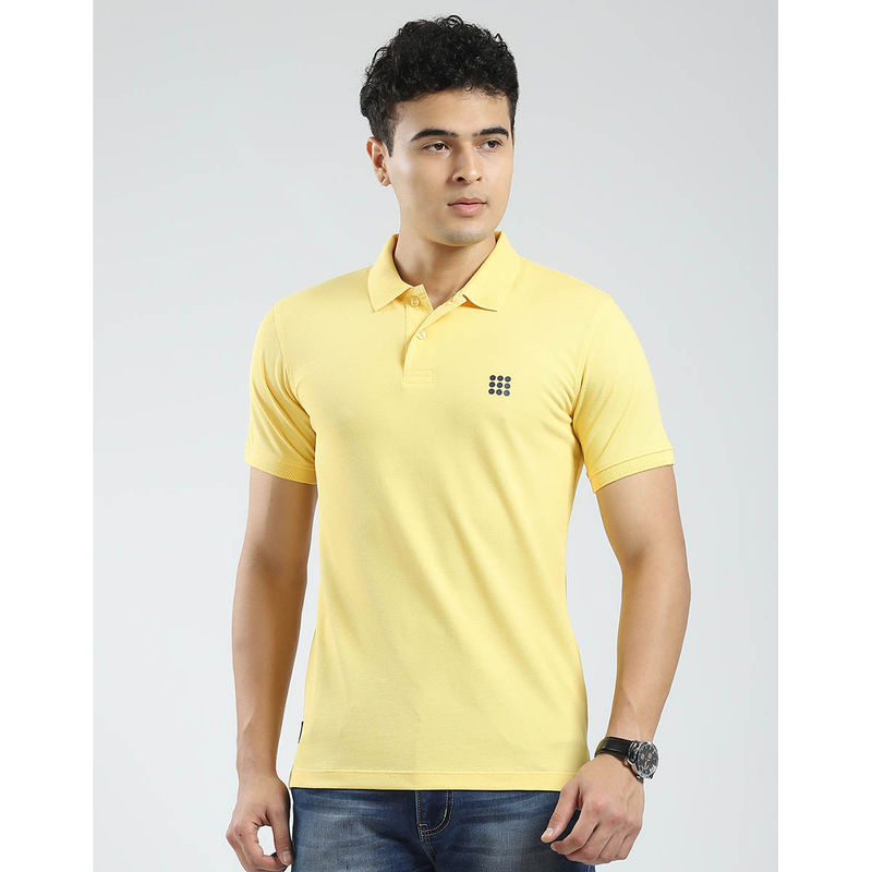 Rock.it Mens Yellow Solid Collar Neck Polo T-Shirt (S)