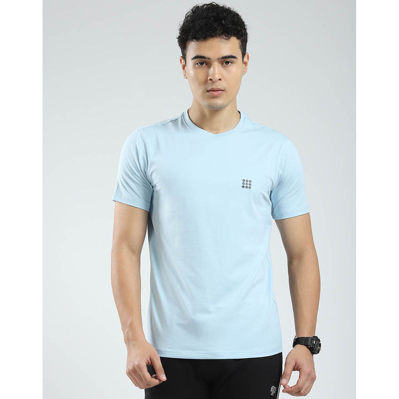 Rock.it Mens Light Blue Solid Round Neck T-Shirt (M)