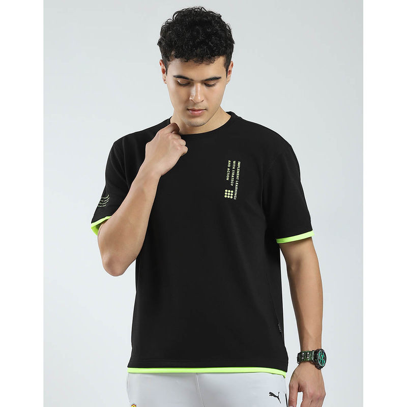 Rock.it Mens Black Typography Printed Round Neck T-Shirt (L)