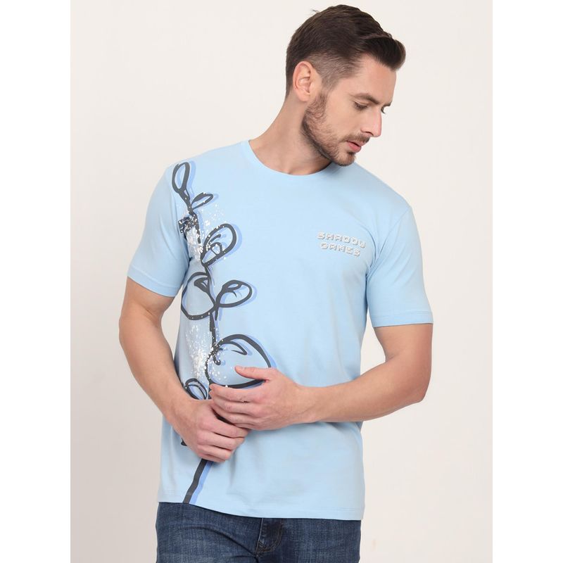 JadeBlue Light Blue Cotton Blend Printed Round Neck T-Shirt (38)