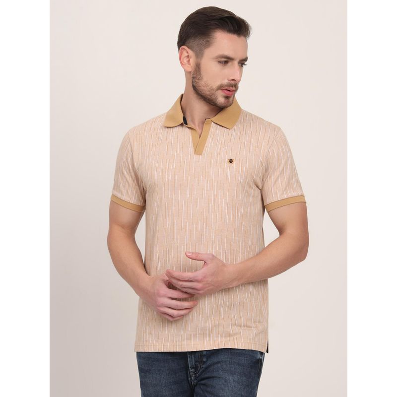 JadeBlue Khaki Cotton Blend Printed Polo T-Shirt (40)