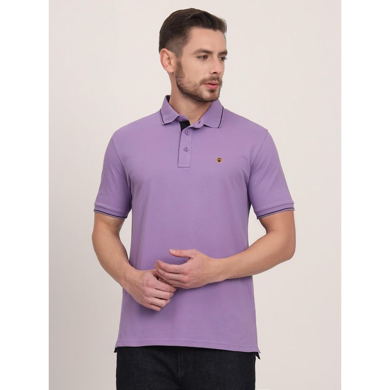 Buy JadeBlue Purple Cotton Blend Solid Polo T-Shirt Online