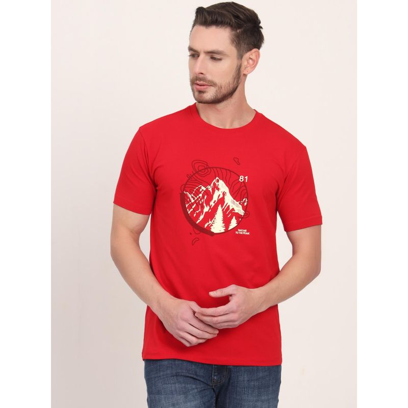 JadeBlue Red Cotton Blend Printed Round Neck T-Shirt (38)