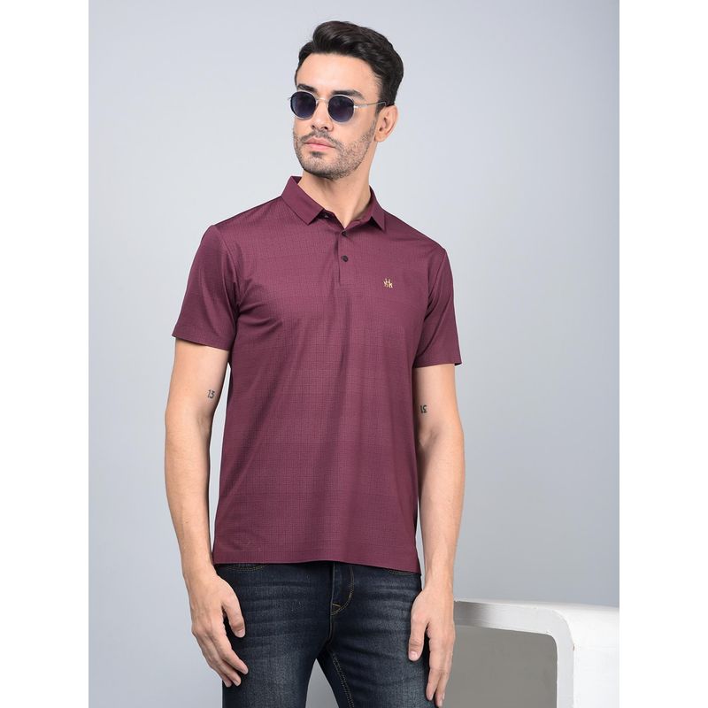 CRIMSOUNE CLUB Men Maroon Textured Polo T-Shirt (M)
