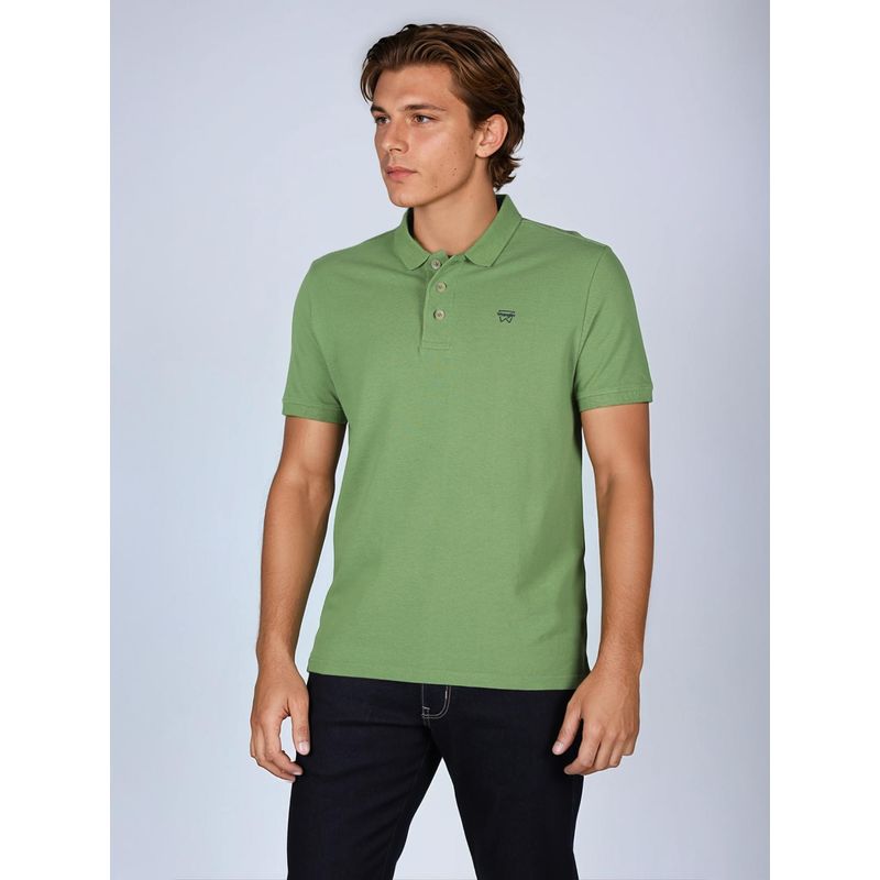 Wrangler Men Solid Green Collar Regular Fit Polo T-Shirt (S)