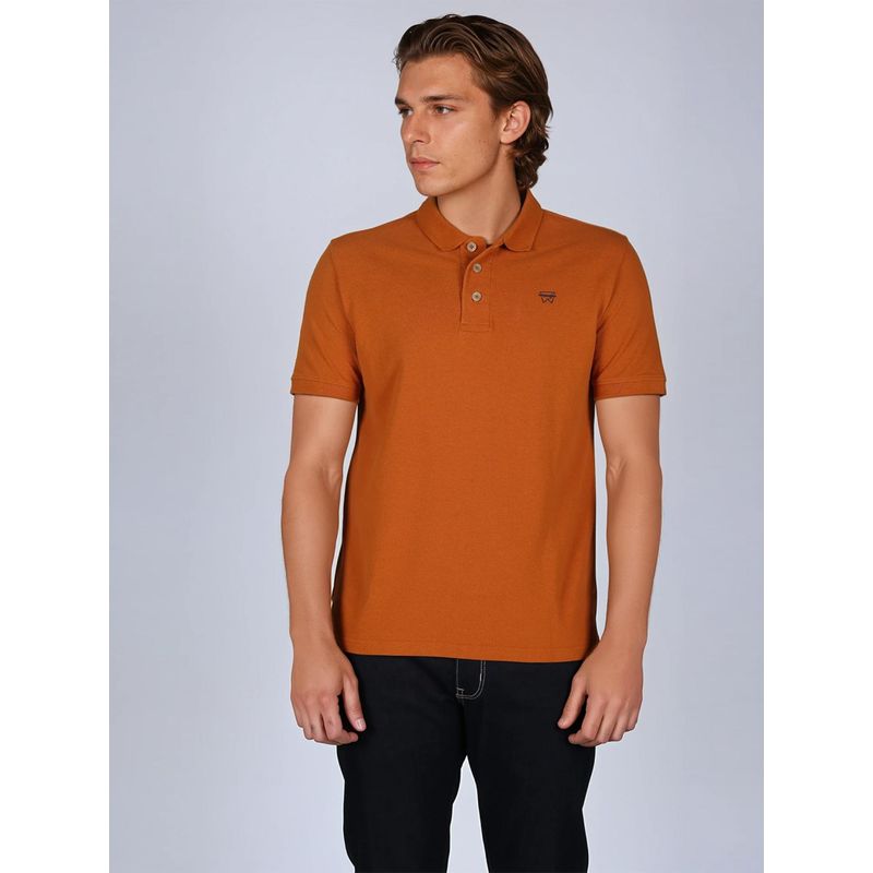 Wrangler Men Solid Orange Collar Regular Fit Polo T-Shirt (M)